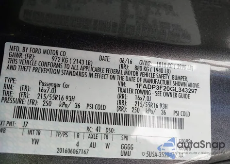 2016 Ford Focus Se z USA, uszkodzony, nr VIN 1FADP3F20GL343297